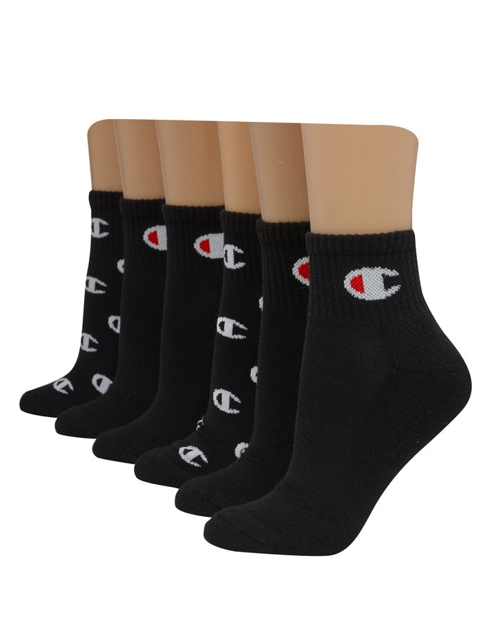 Champion Dame Sokker Sort - Ankle C Logo 6-Pairs - Danmark COW-372605